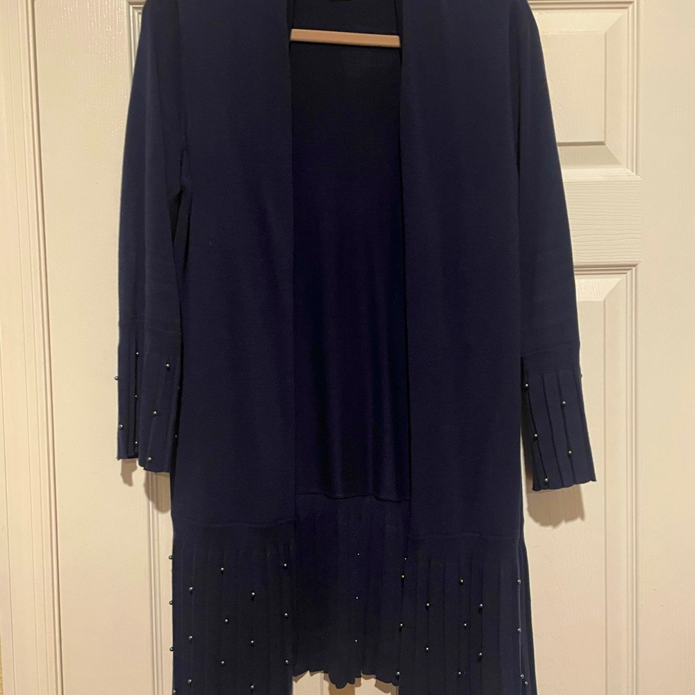 Chico’s beaded navy cardigan